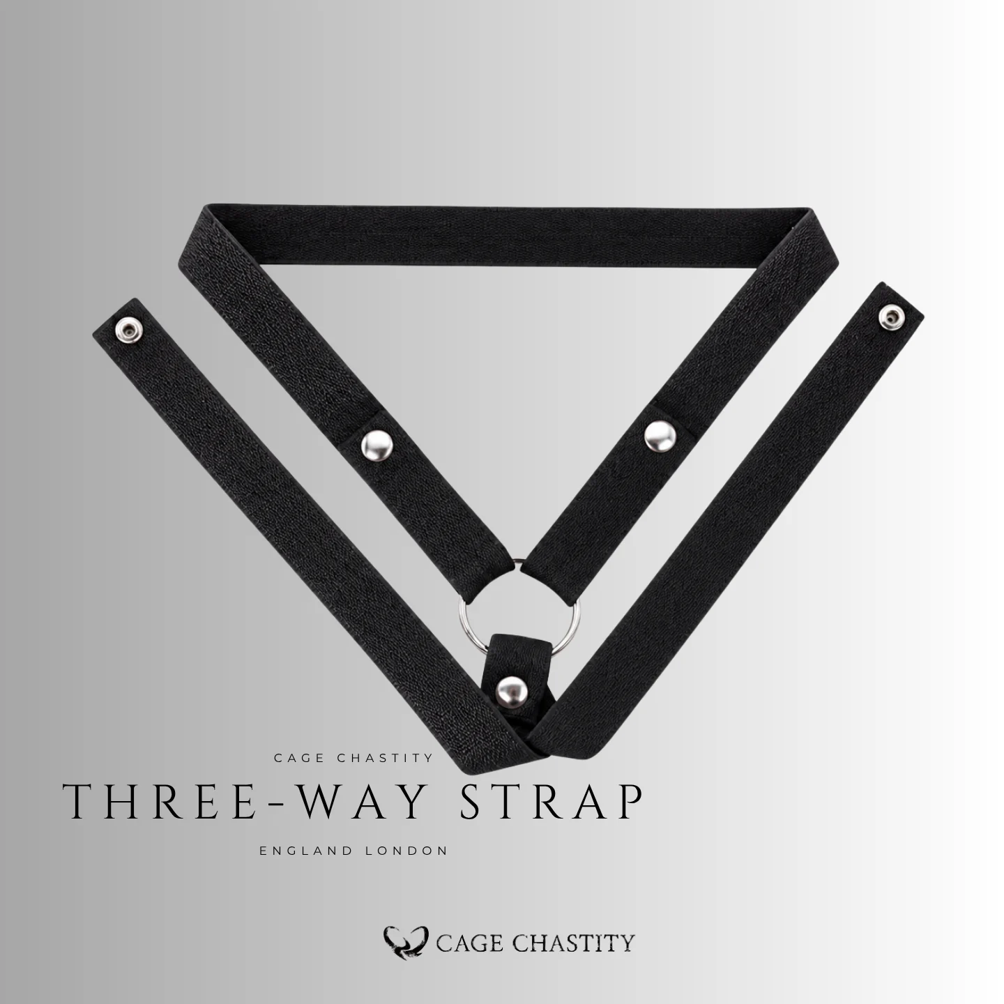 the standard three way style chastity cage strap