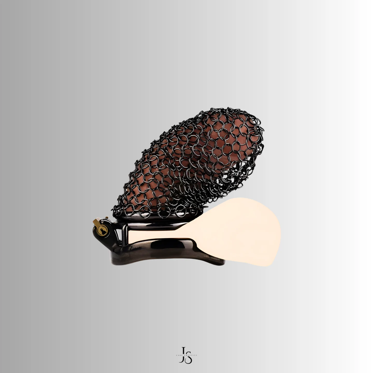 Bottom view of the mesh chastity cage, designed for all-day wear.