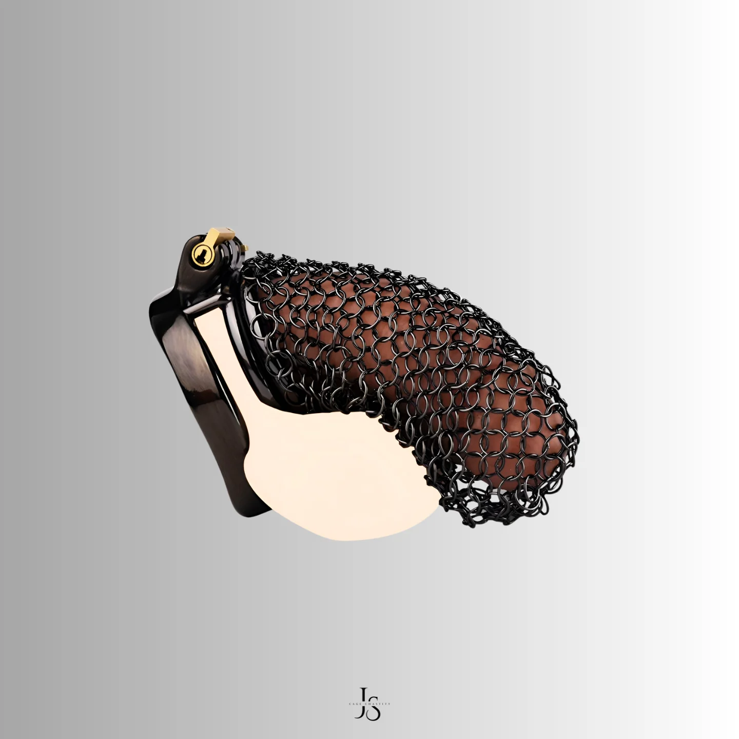 Bottom view of the mesh chastity cage, designed for all-day wear