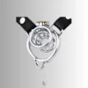 CC24 metal chastity cage with a strap-compatible ring and divider, paired with a leather strap
