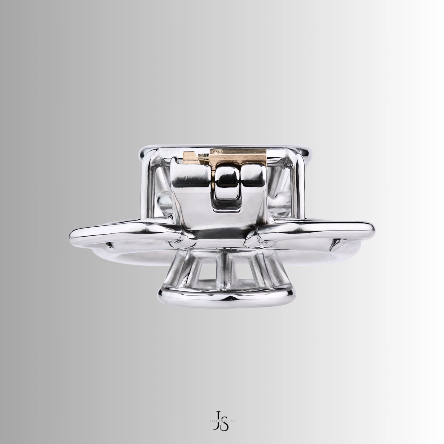 Side view of the CC24 chastity cage showcasing its intricate barrel lock design.