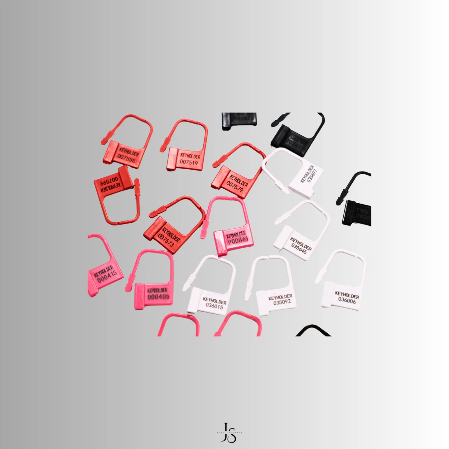 details of the plastic seals, in various colors
