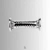 Underside detail showing alignment of dual ends on double ended chastity cage