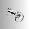 Rear view showing locking ring and base alignment of double ended chastity cage