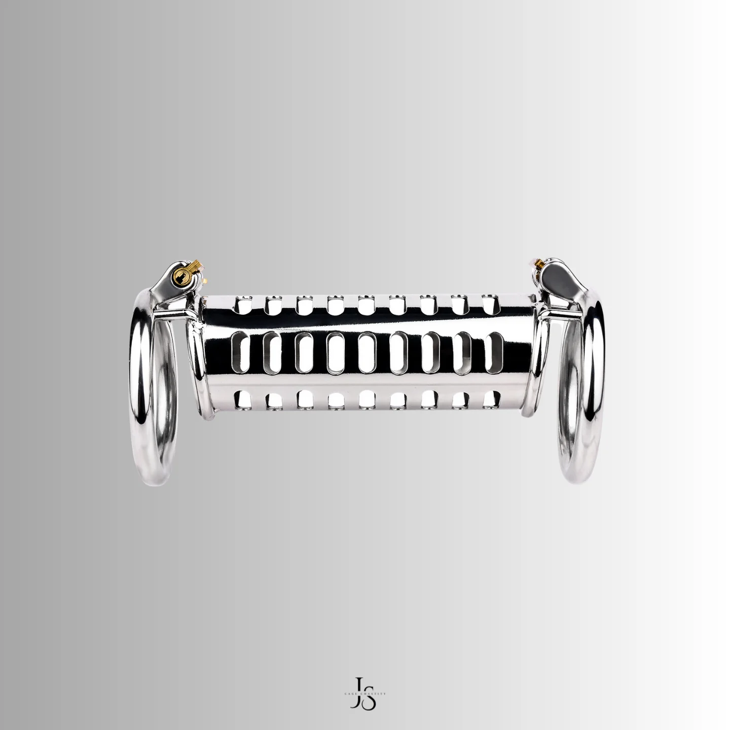 Polished metal overview of double ended chastity cage