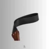 Side profile of thick leather strap with curved wooden grip