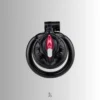 front view of the black vulva chastity cage