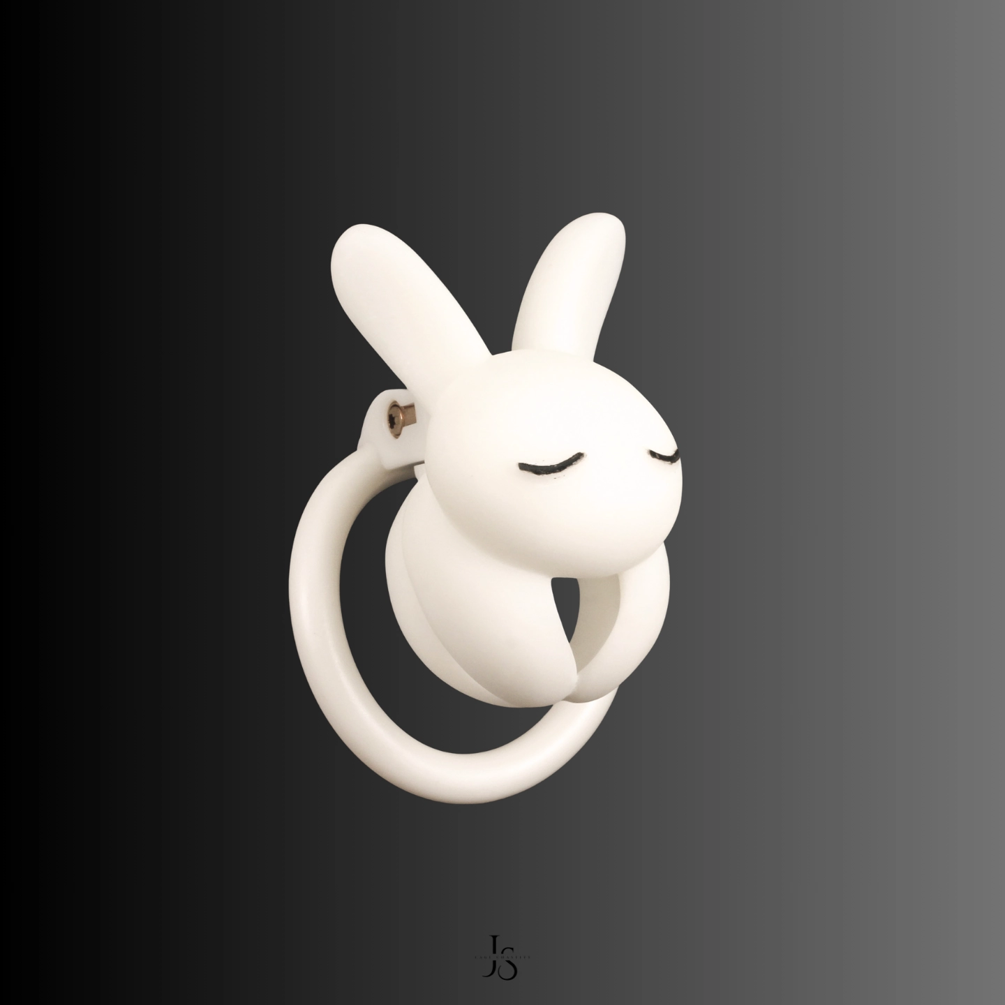a white rabbit design, closed eyes, holding hands