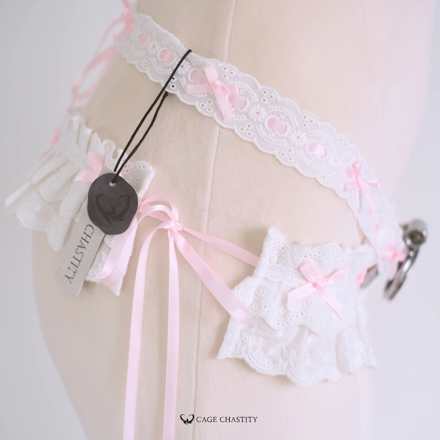 White lace waistband displayed from top angle