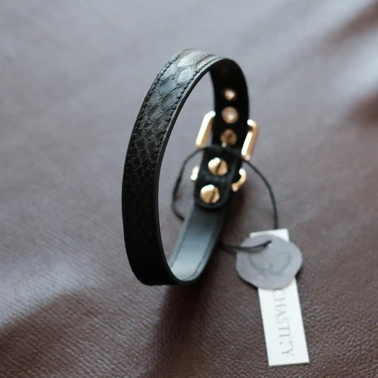 the black python leather collar