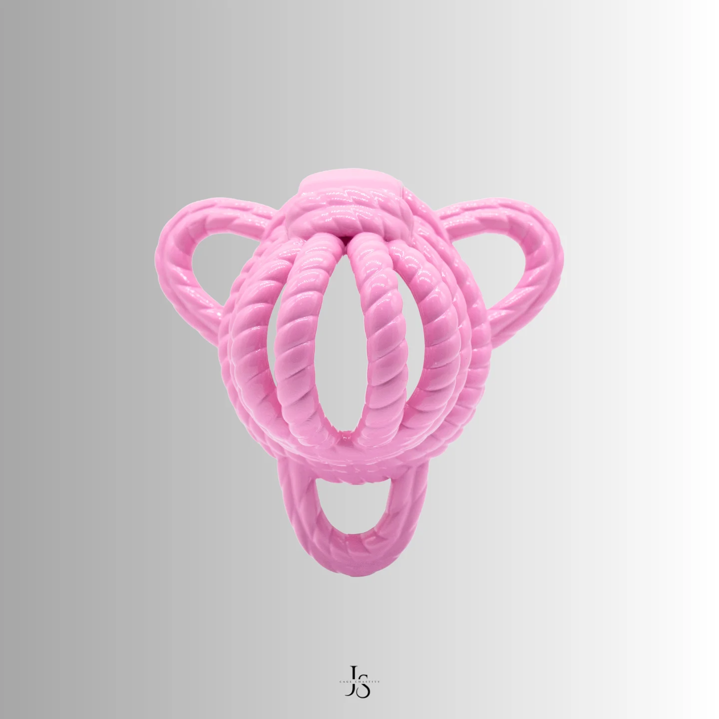 the front view of the cage, in pink color, with the special ring