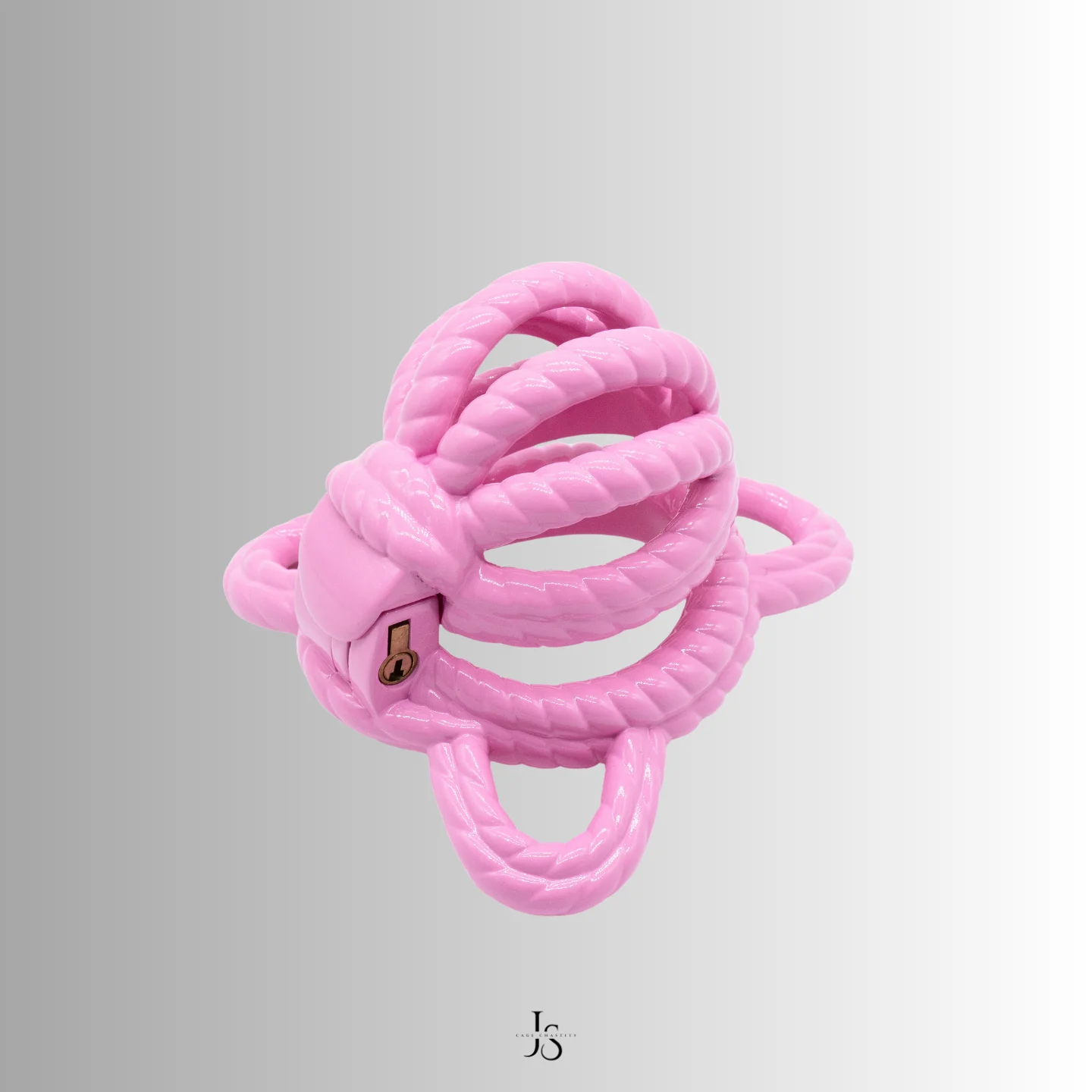the side of the pink bondage cage