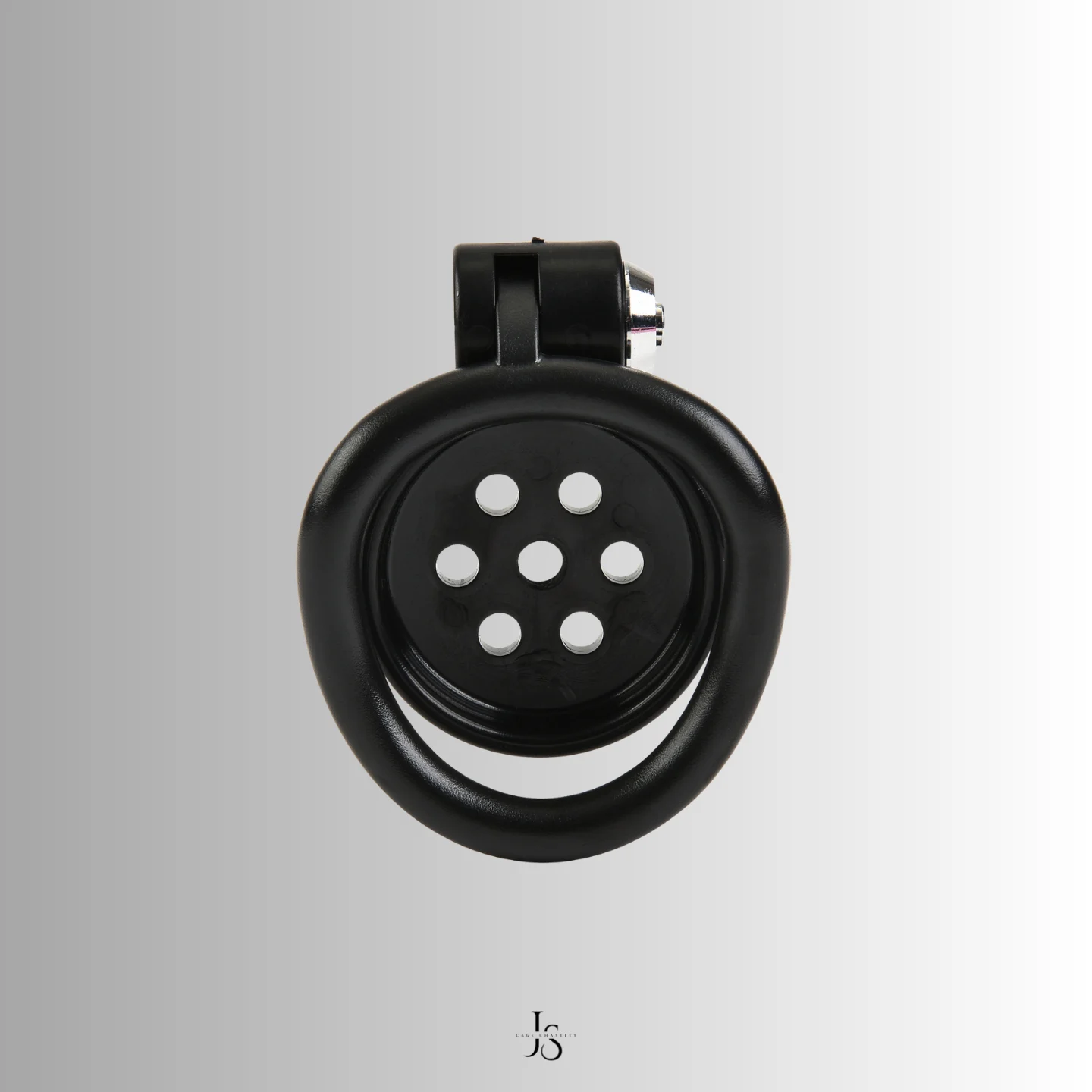 front tube surface of the black chastity device, with one-click-lock