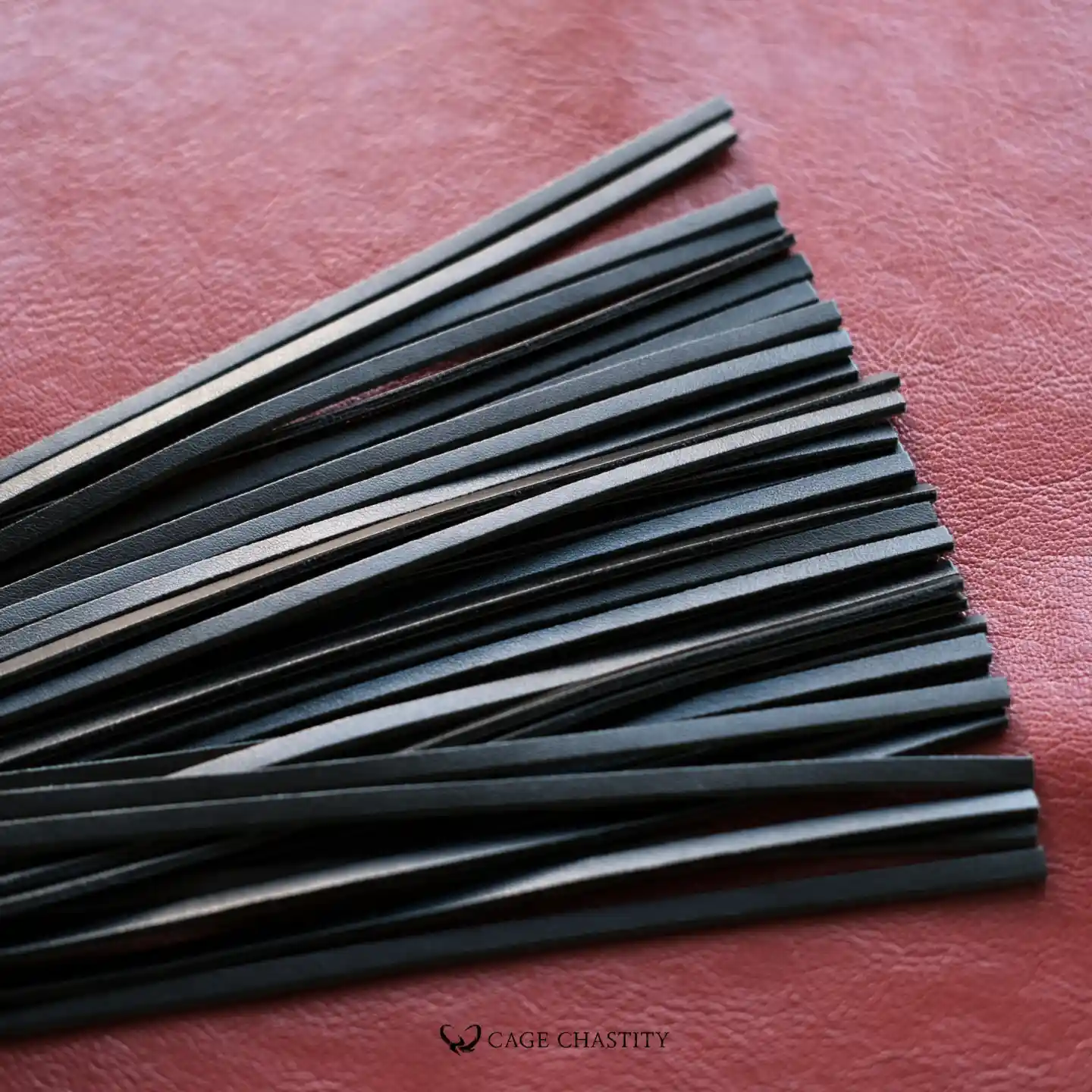the tails on a red leather surface