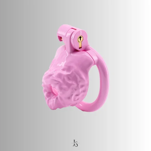 pink chastity cage with wrinkled foreskin design