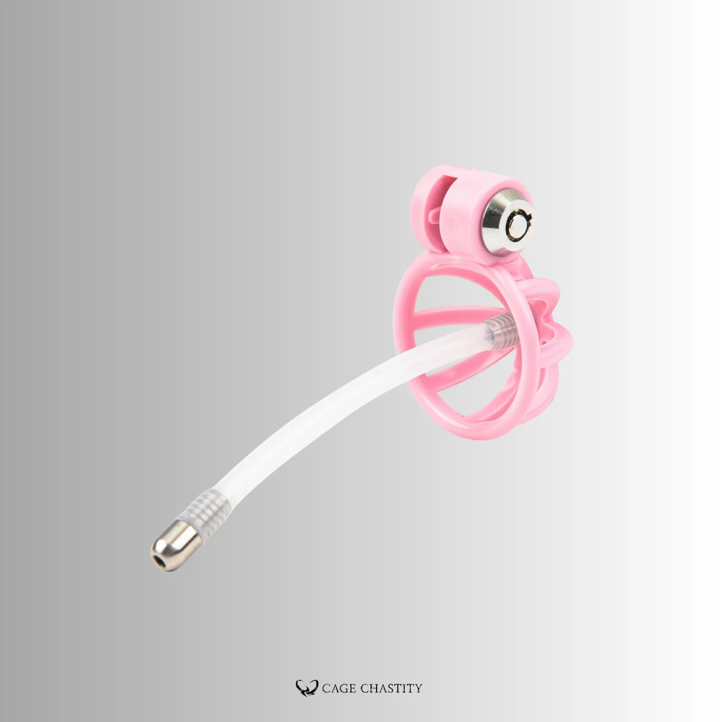 the pink version of the resin cage with silicone catheter