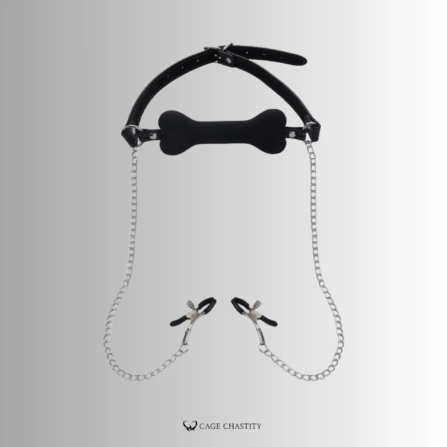 black silicone gag with silver chain nipple
