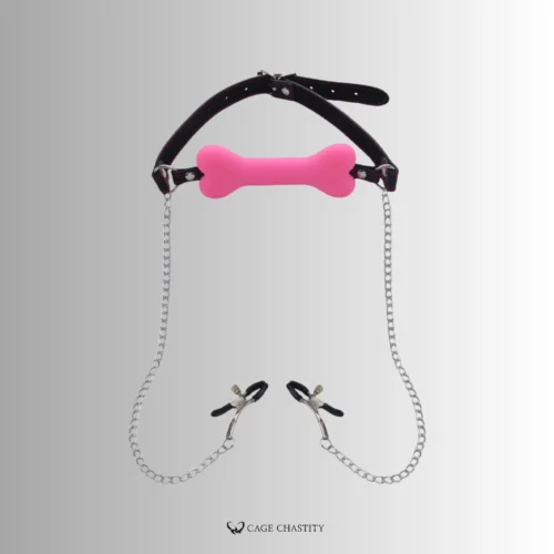 pink silicone gag with nipple chain