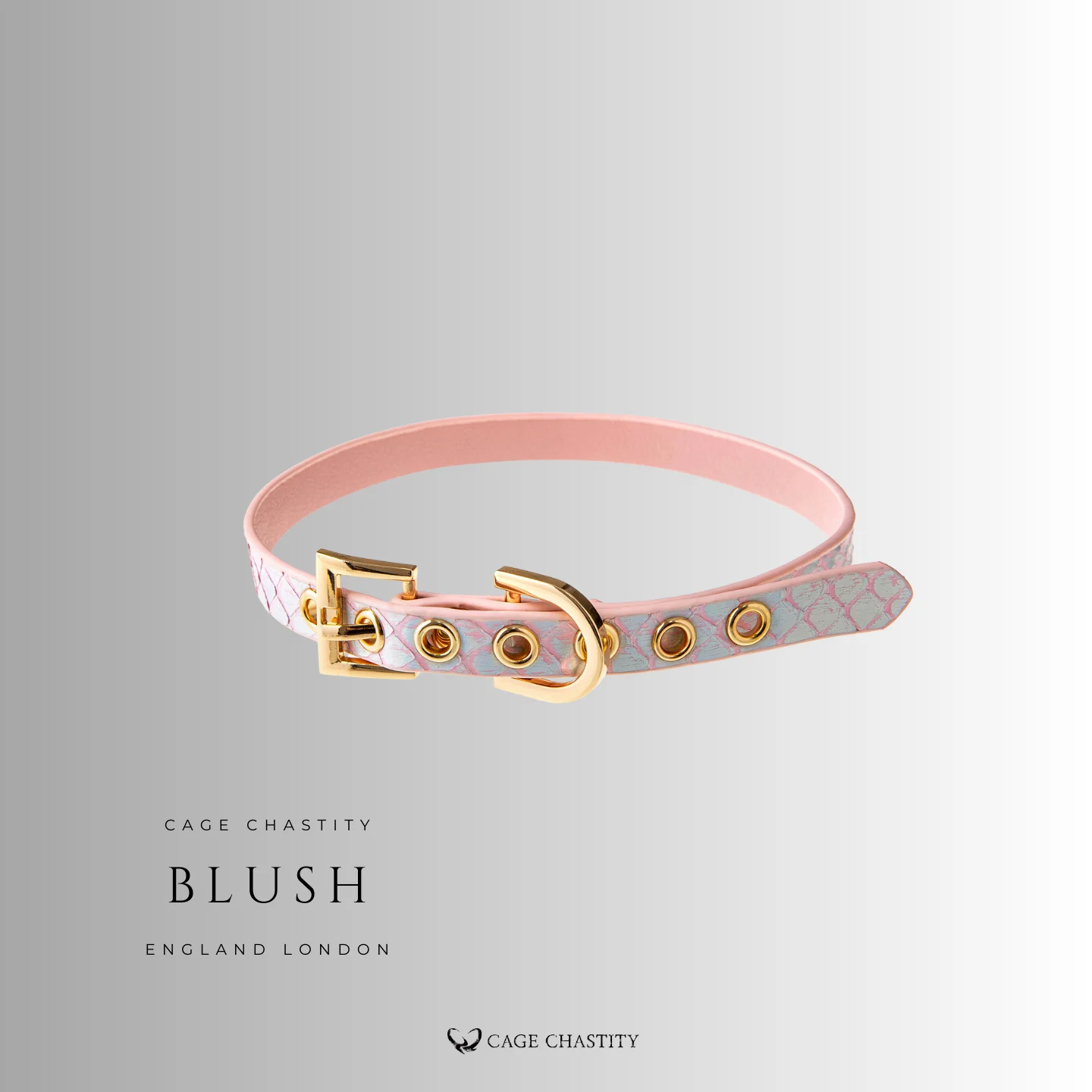 the blush pink color of the leather collar