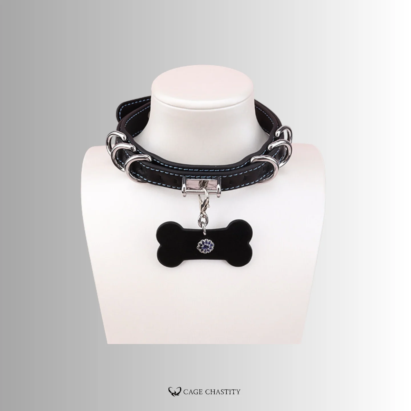 black good girl collar, with marble tag and bone tag