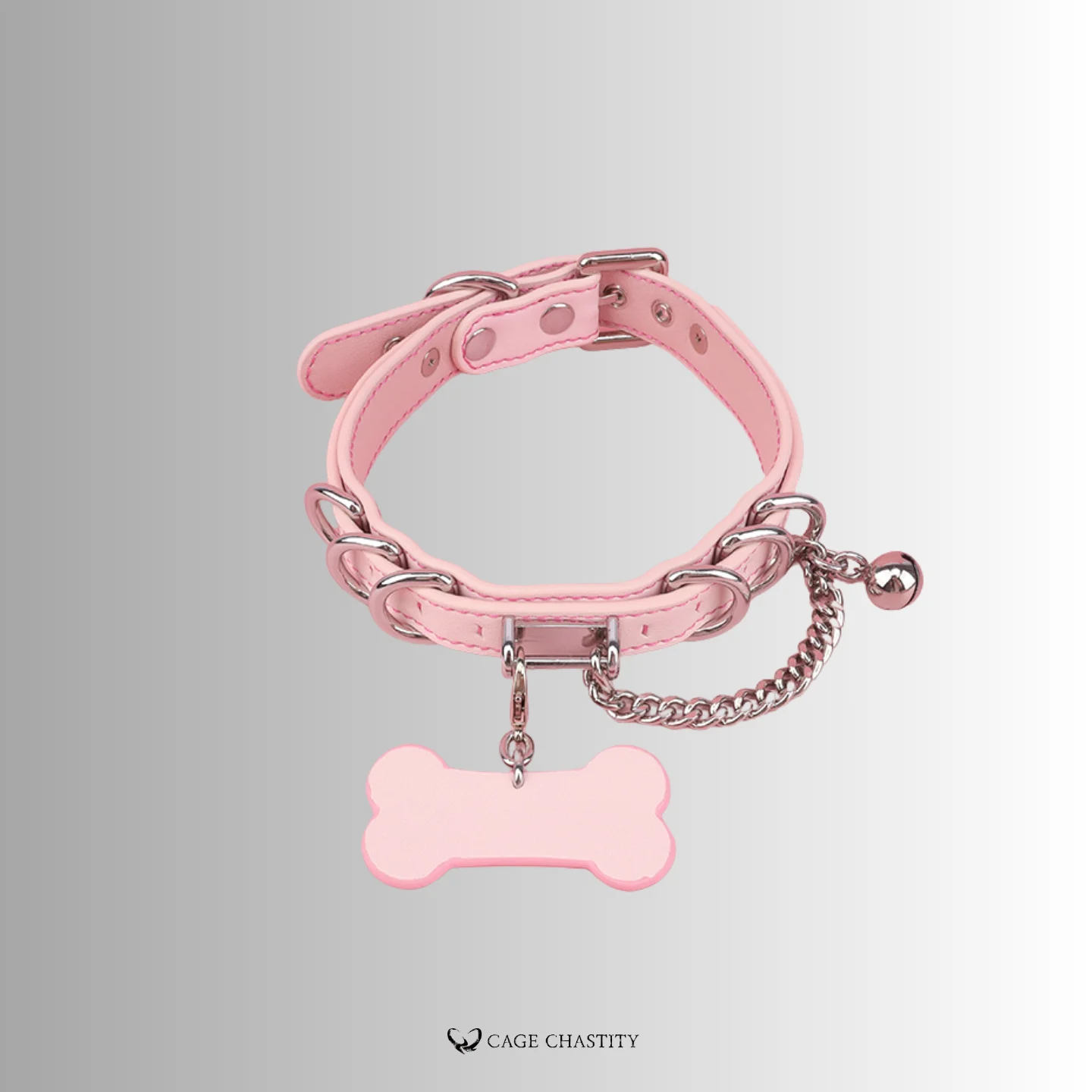 pink good girl collar, pink tag and silver ring bell