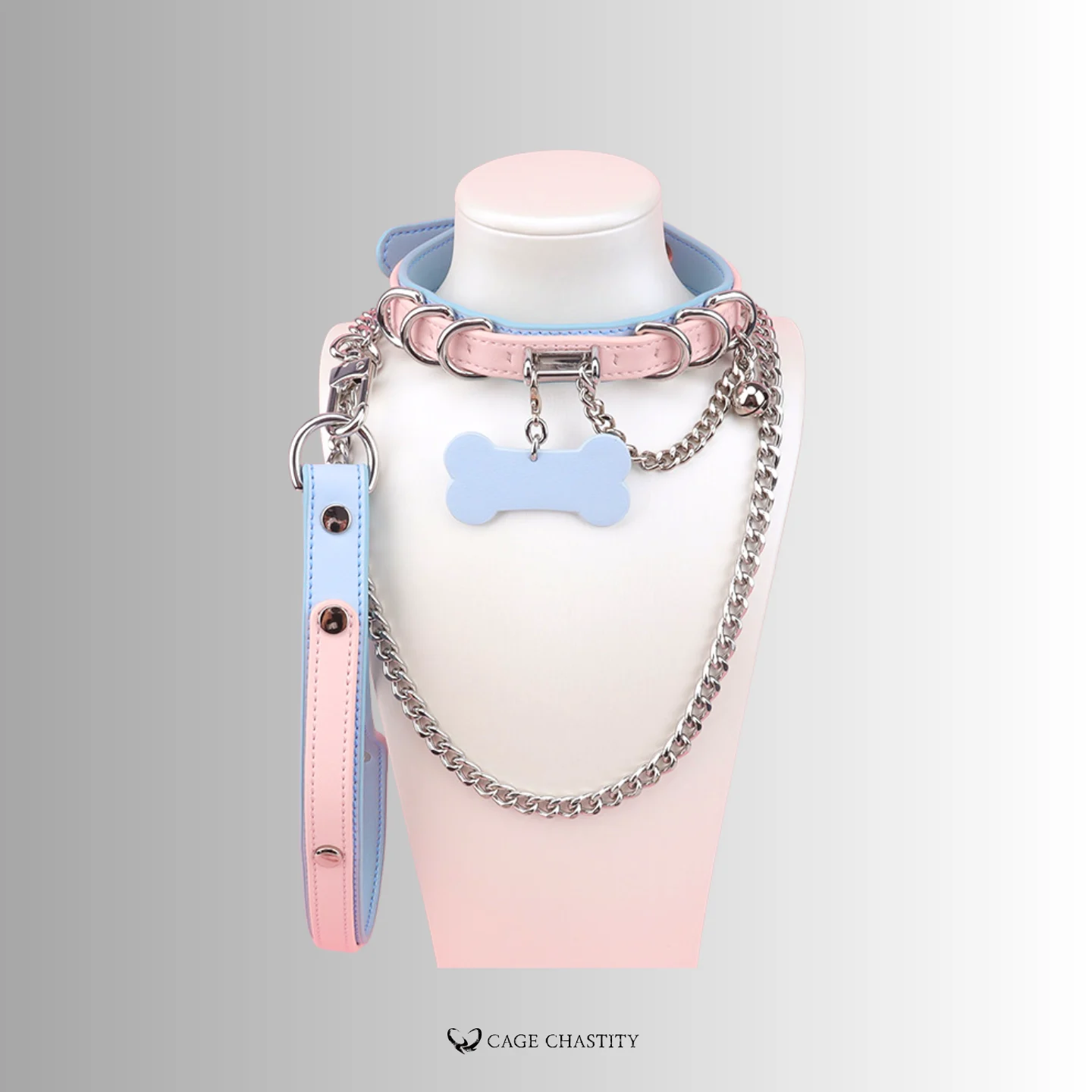 pink and blue good girl collar with matching leash