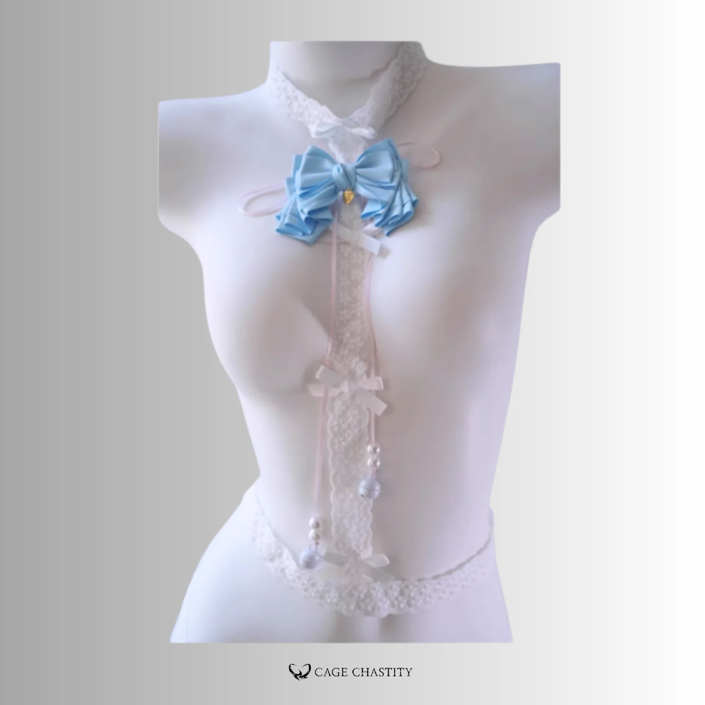 the blue bow tie of the harness