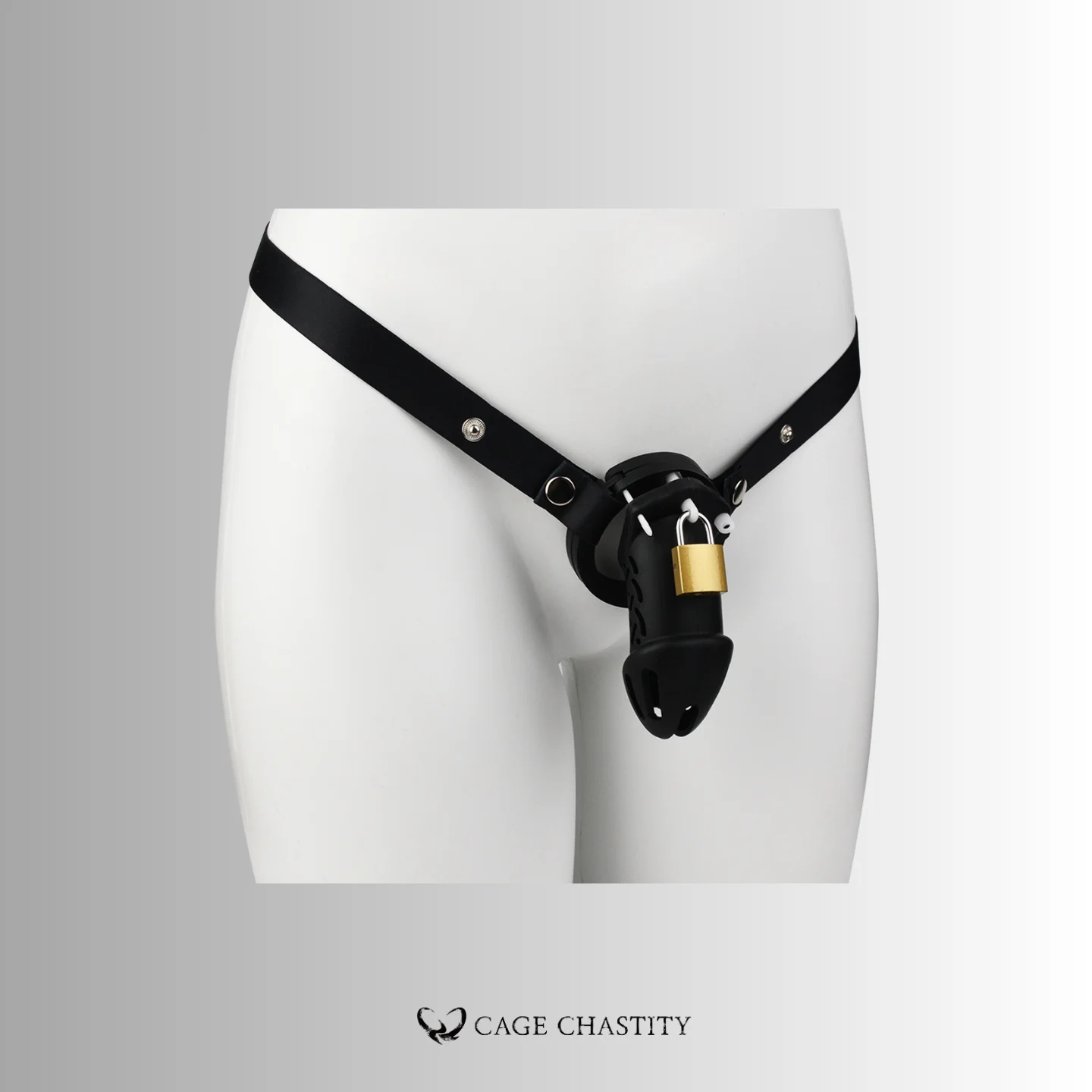 the left look of the silicone cage with black strap