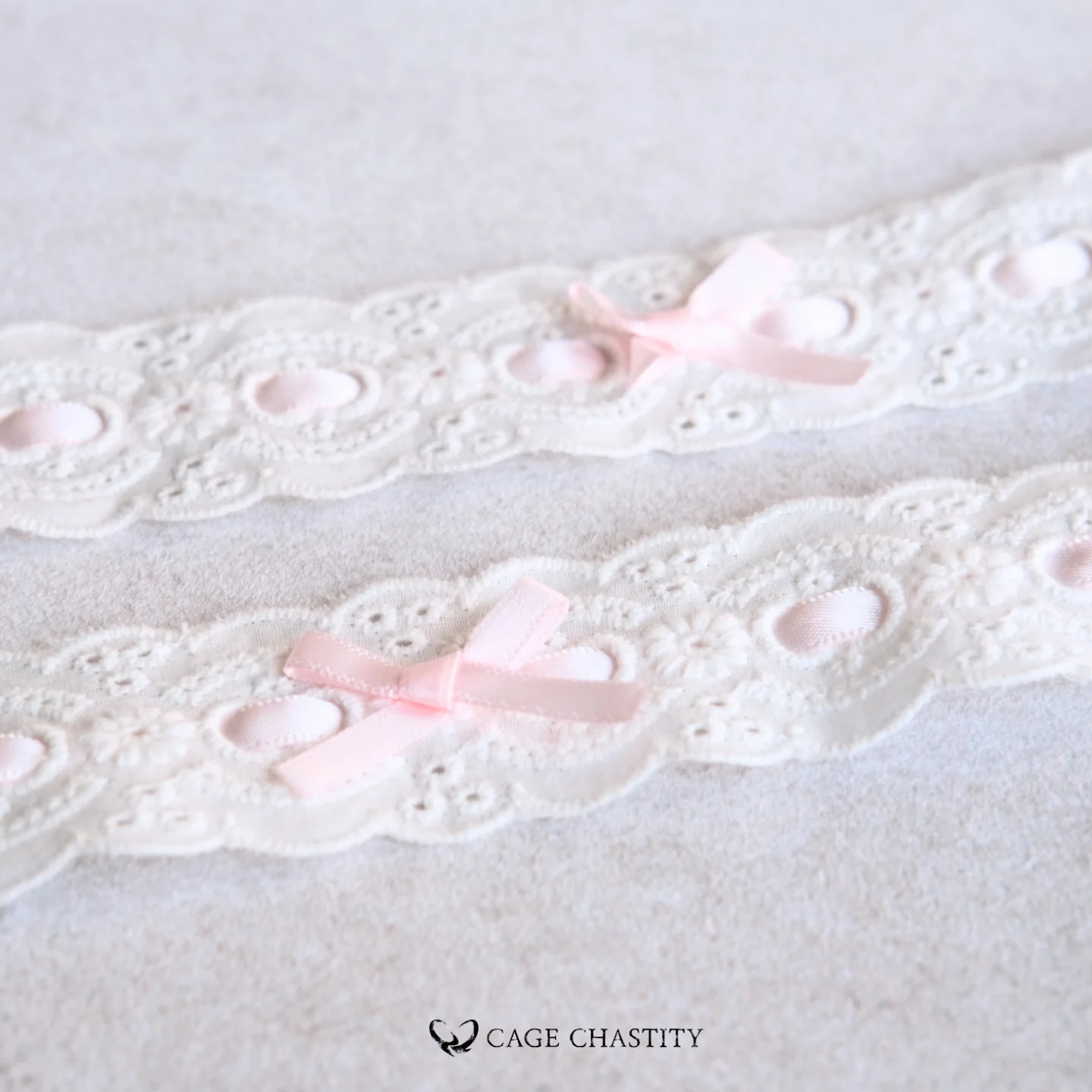 the details of the white strap with pink decorations