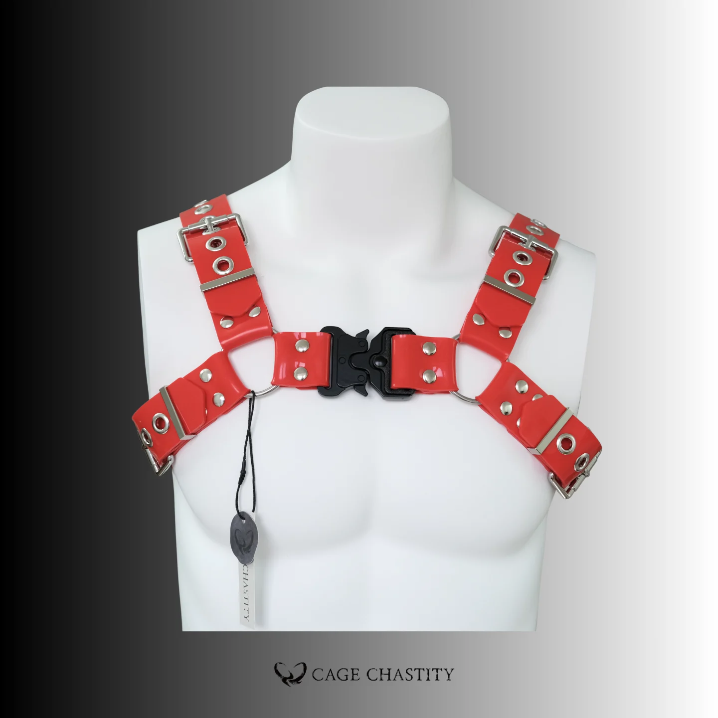 the silicone chest in red color on a model