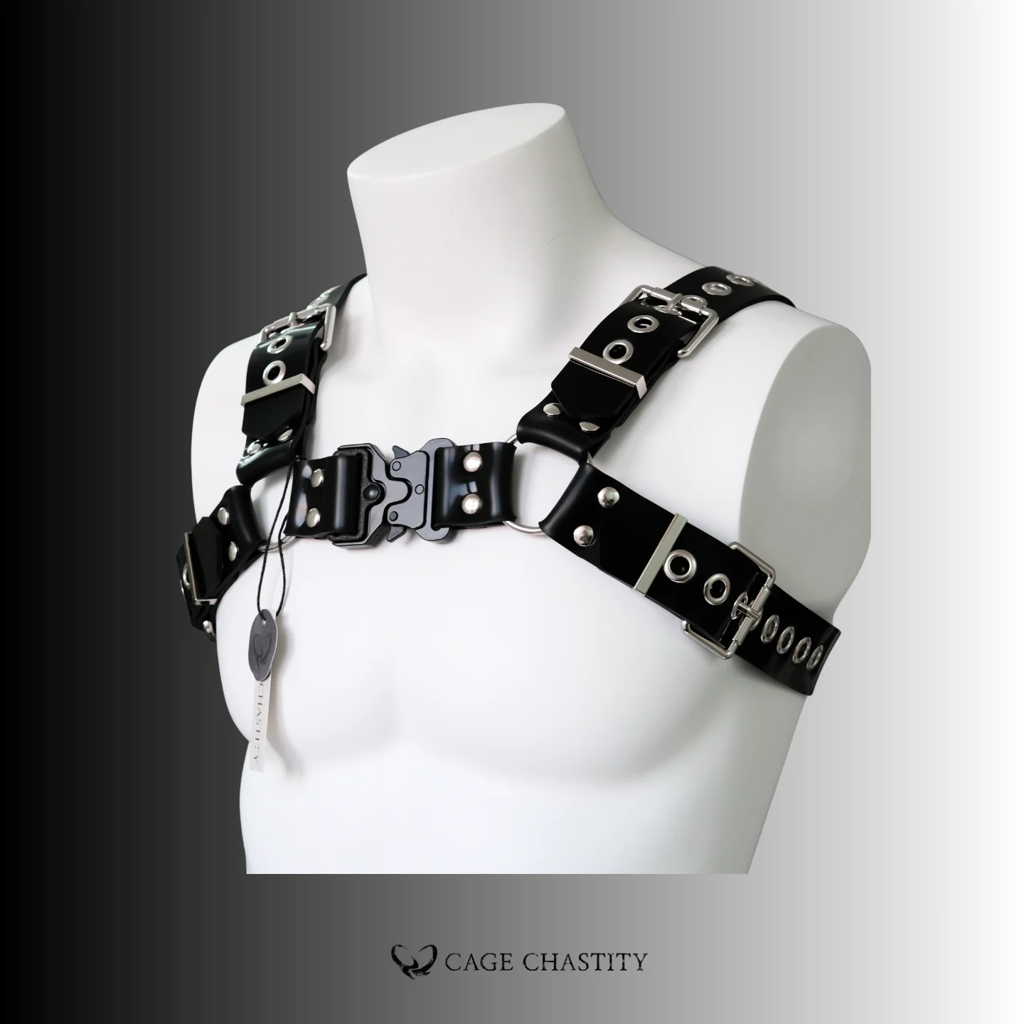the front of the silicone chest harness, with all details and cc tag