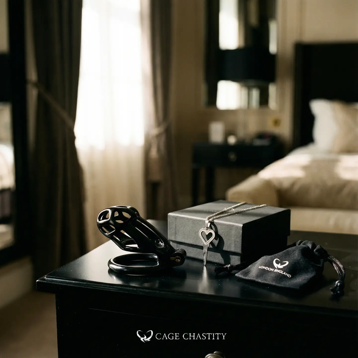 the large size cage with silver keys and black bags