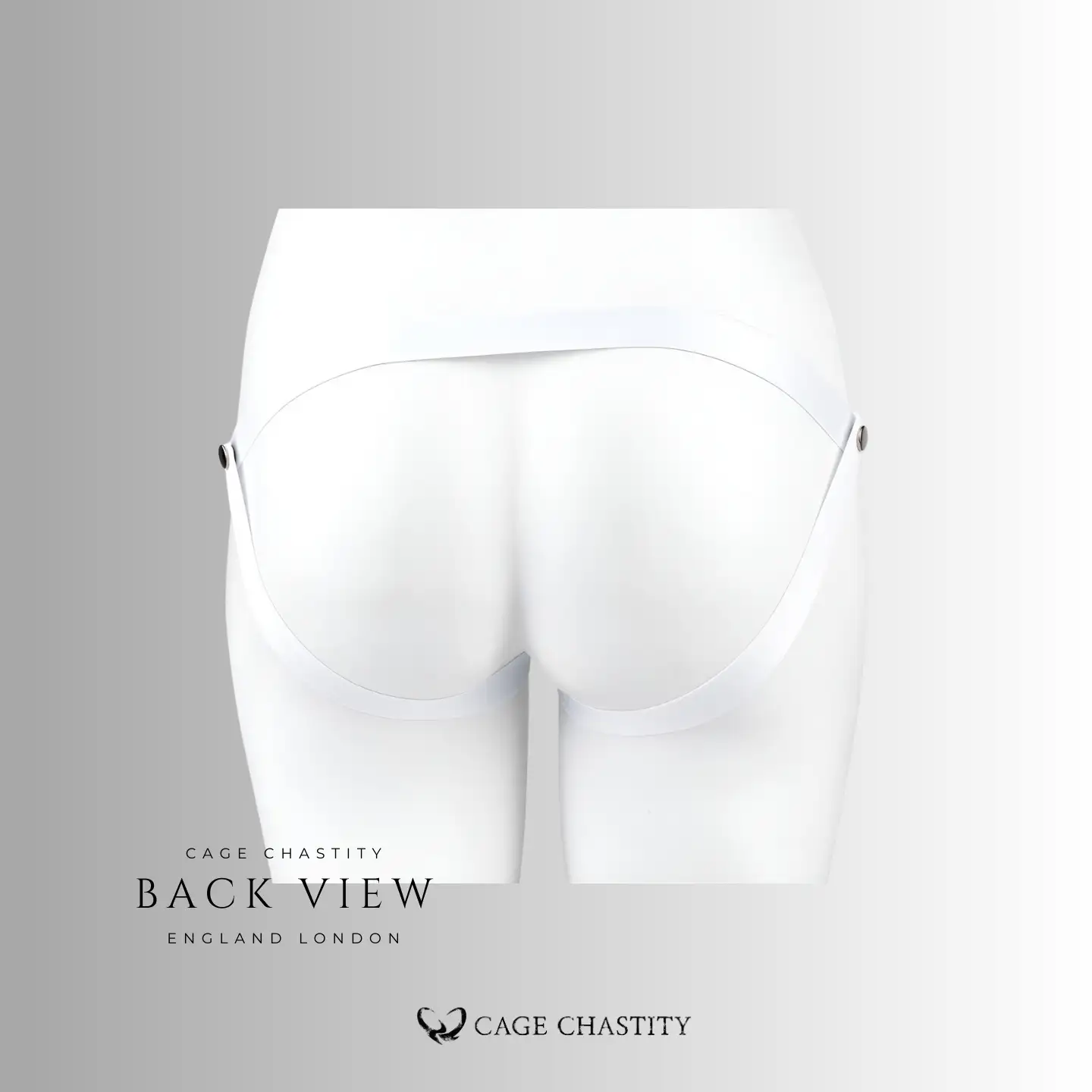 back view of the white cage strap