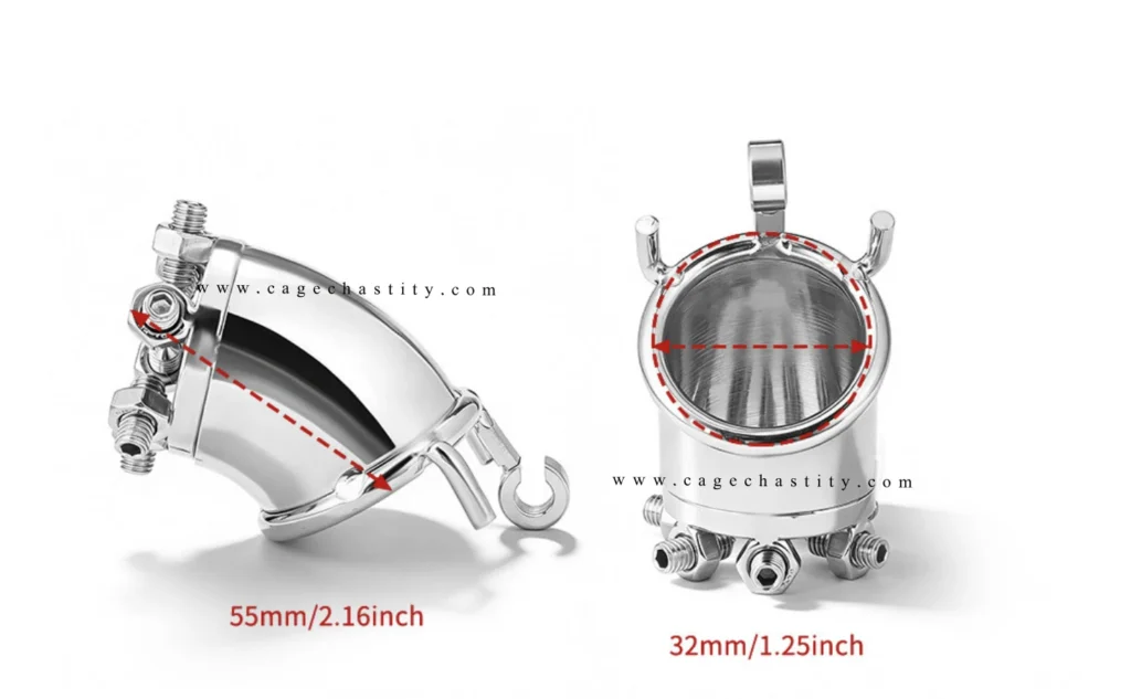 LK04 dimensions showing 55 mm length, 32 mm width and four ring sizes=