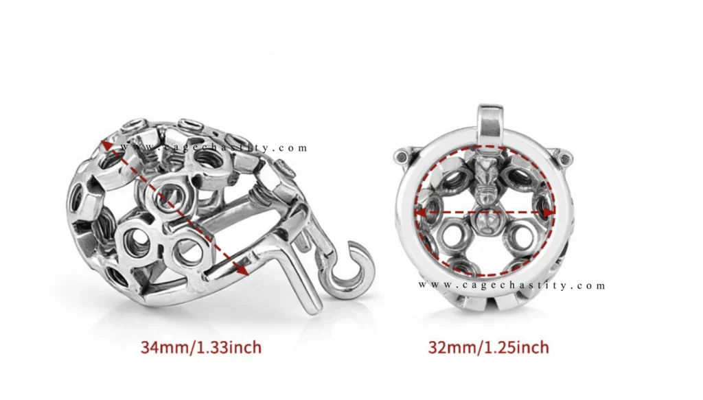 LK06 dimensions showing 34 mm length, 32 mm width and four ring sizes=