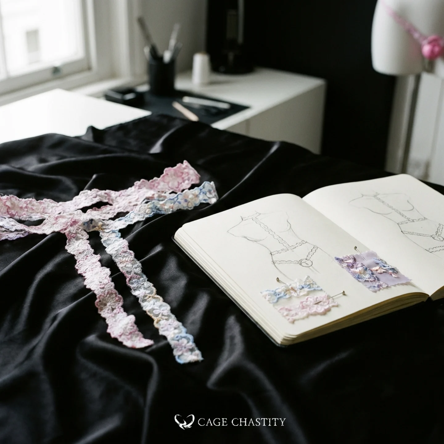 Petal Lace Harness & Garter Set – Hand-Embroidered