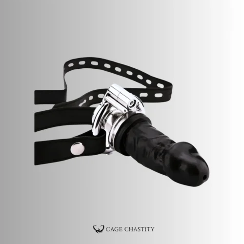 Flat Chastity Cage with Dildo