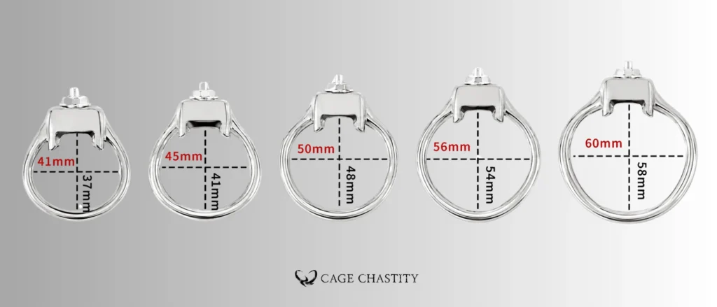 Holy Trainer V5 steel ring size chart showing inner measurements from 41 × 37 mm to 60 × 58 mm