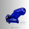 Blue HTV2 resin cage with the brass lock visible
