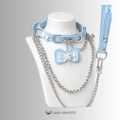 Baby Blue Python Leather Bow Collar & Leash Set