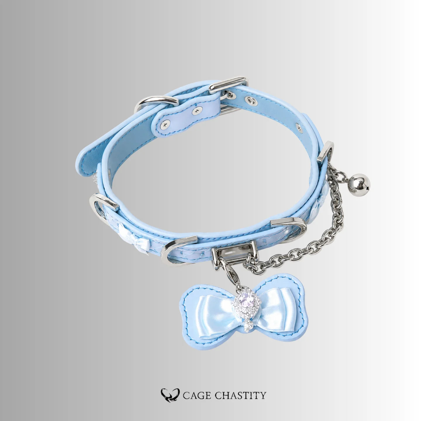 Baby Blue Python Leather Bow Collar & Leash Set