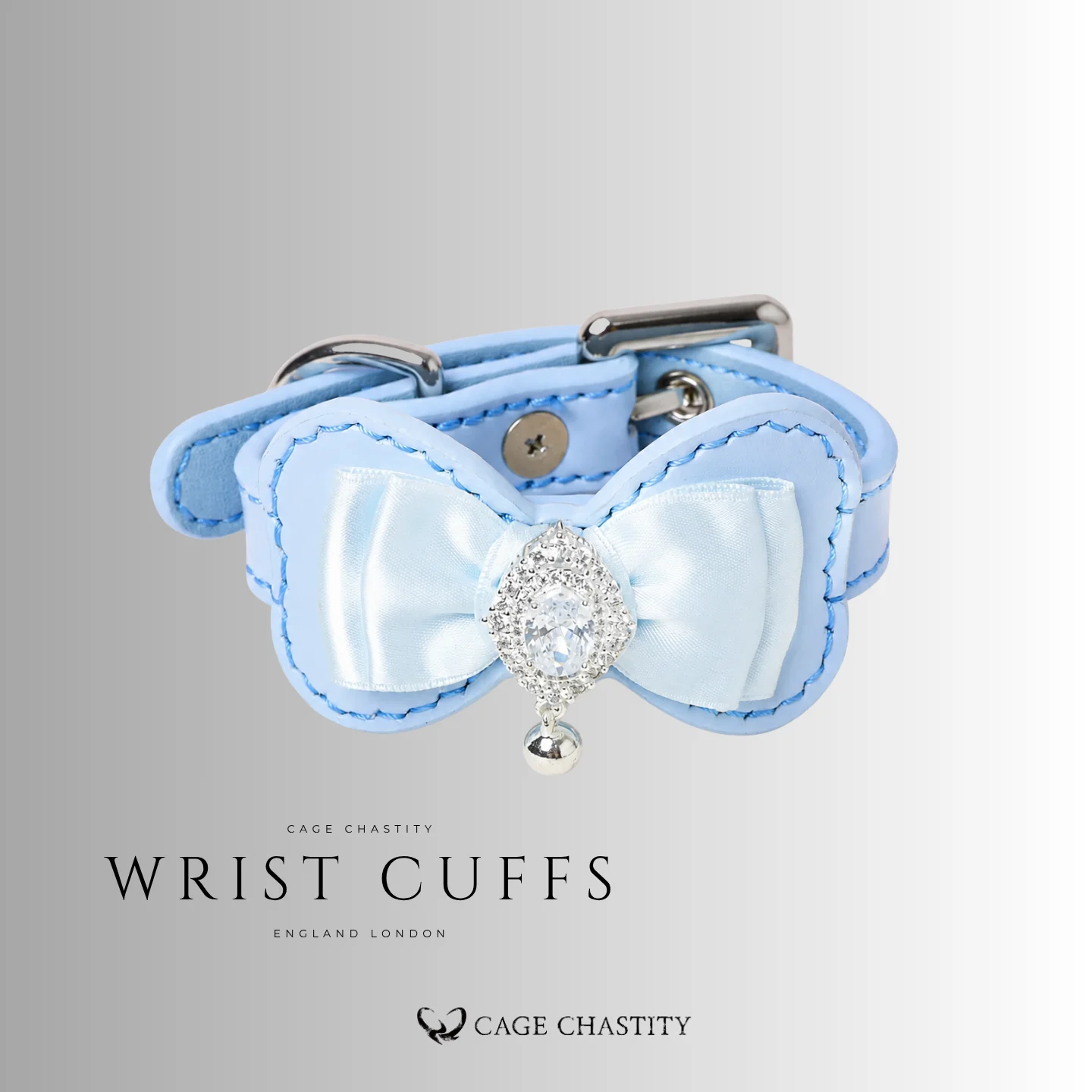 Baby Blue Python Leather Bow Collar & Leash Set