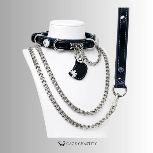 Midnight Mew – Blue-Stitched Midnight Kitten Collar & Leash Set