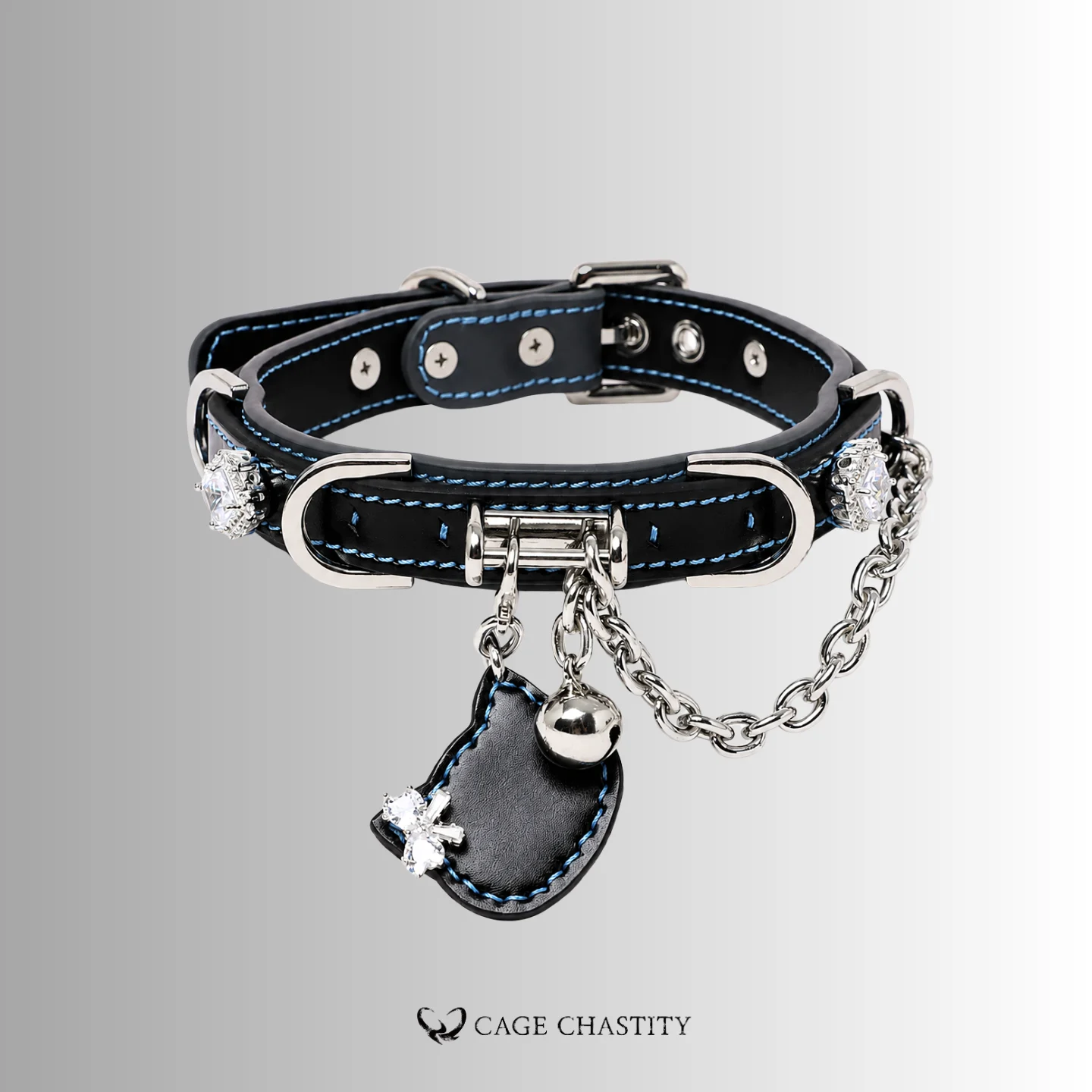 Midnight Mew – Blue-Stitched Midnight Kitten Collar & Leash Set