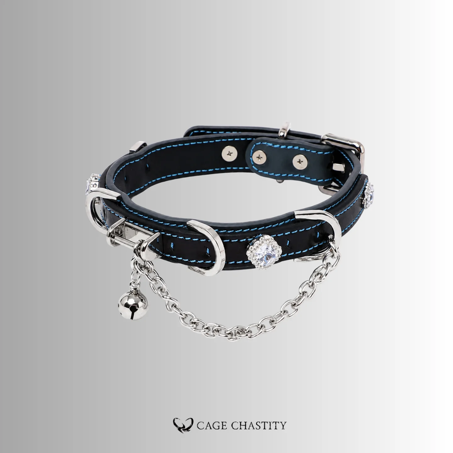 Midnight Mew – Blue-Stitched Midnight Kitten Collar & Leash Set