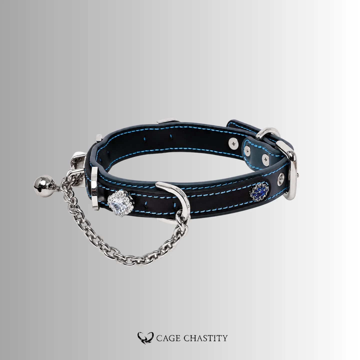 Midnight Mew – Blue-Stitched Midnight Kitten Collar & Leash Set