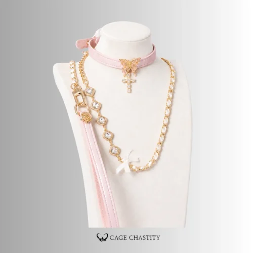 Pearlescent Butterfly & Cross Leather Collar