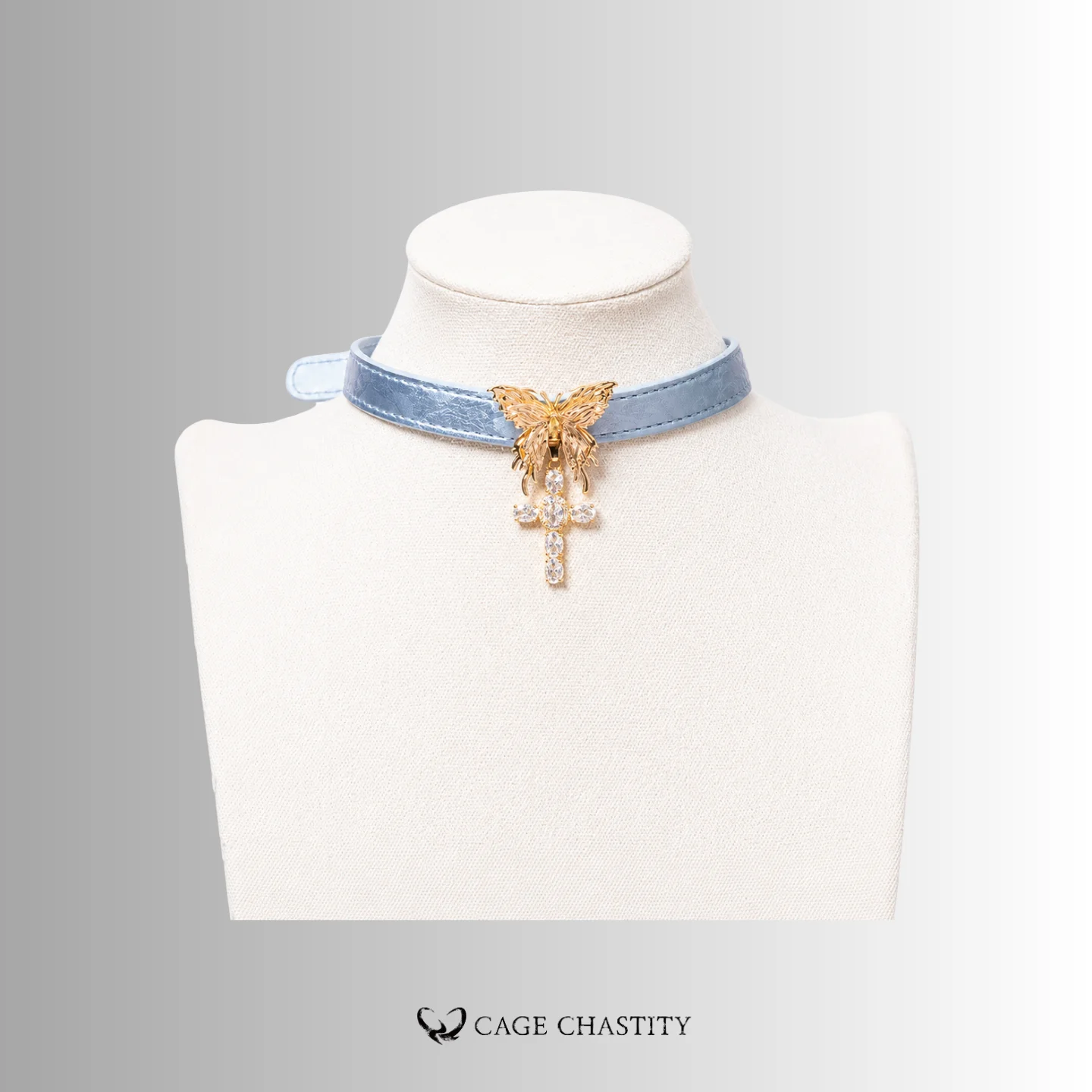 Pearlescent Butterfly & Cross Leather Collar