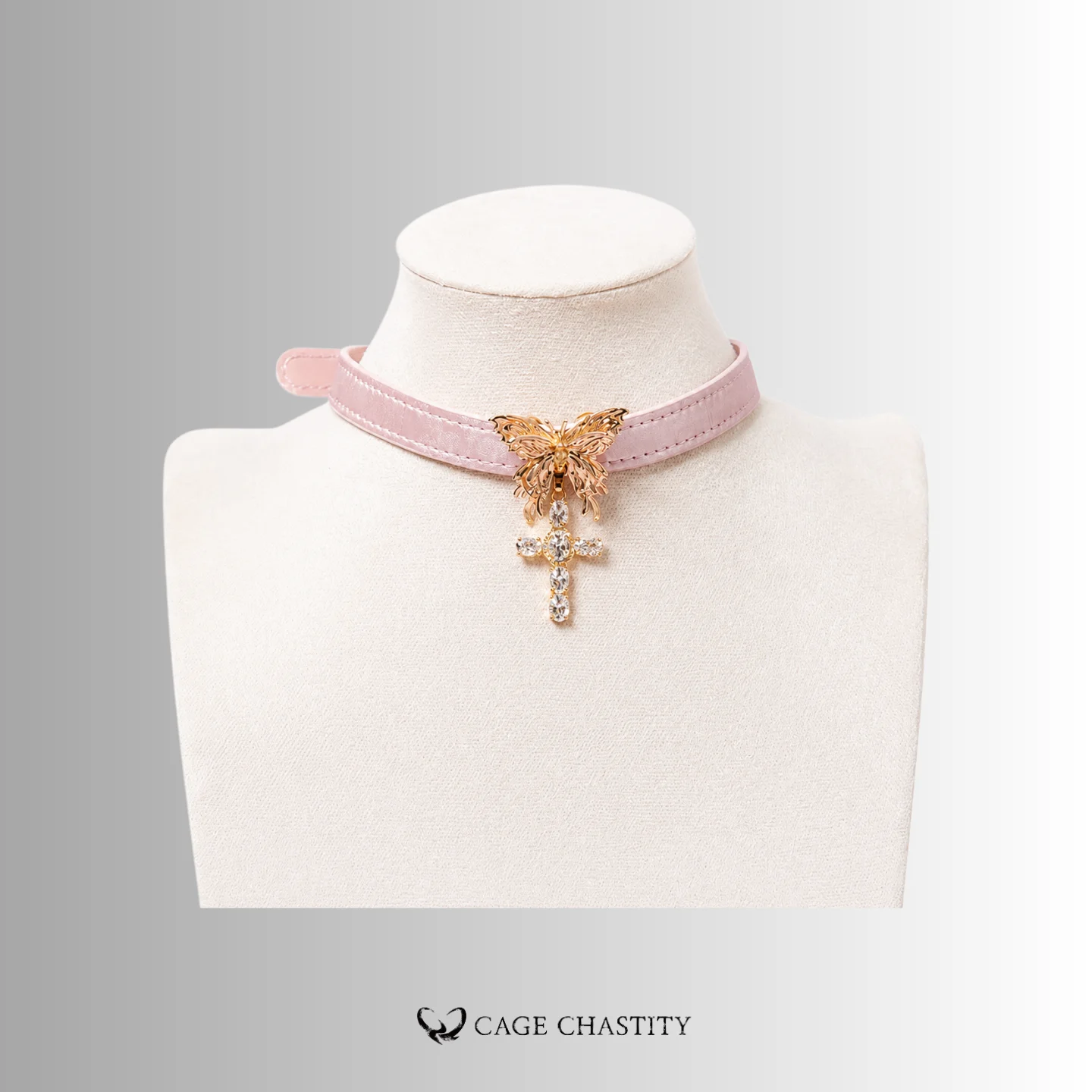 Pearlescent Butterfly & Cross Leather Collar