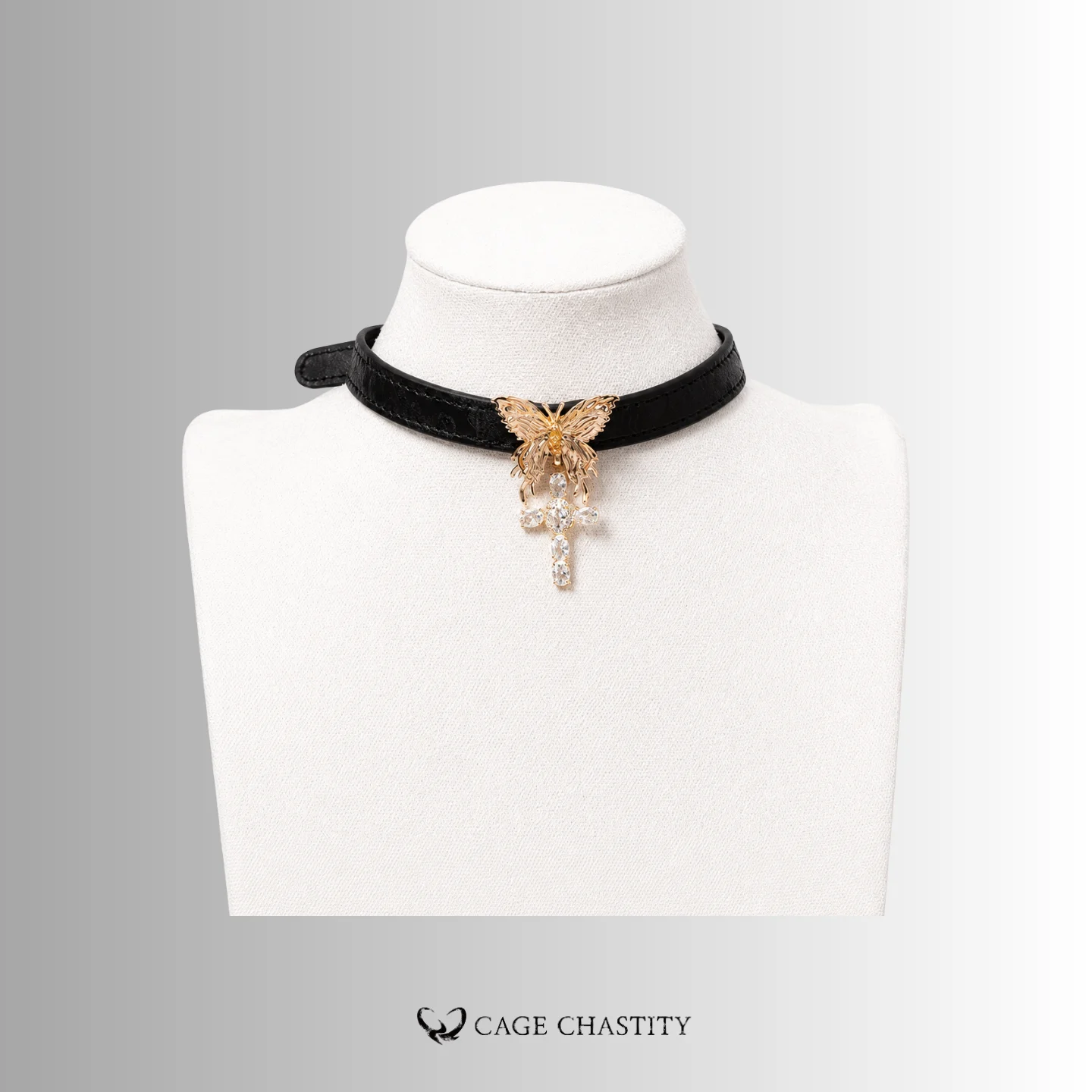 Pearlescent Butterfly & Cross Leather Collar